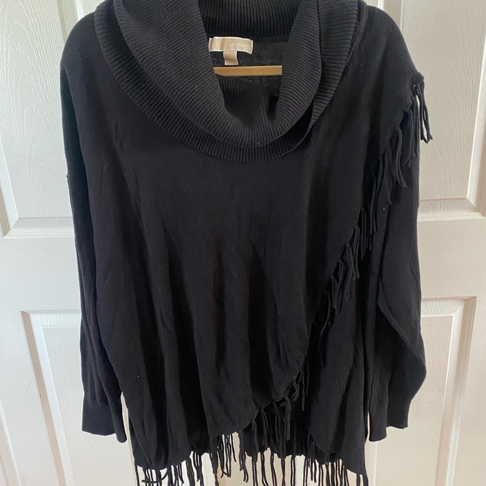 MICHAEL Michael Kors Black Cowl Neck Sweater with Fringe